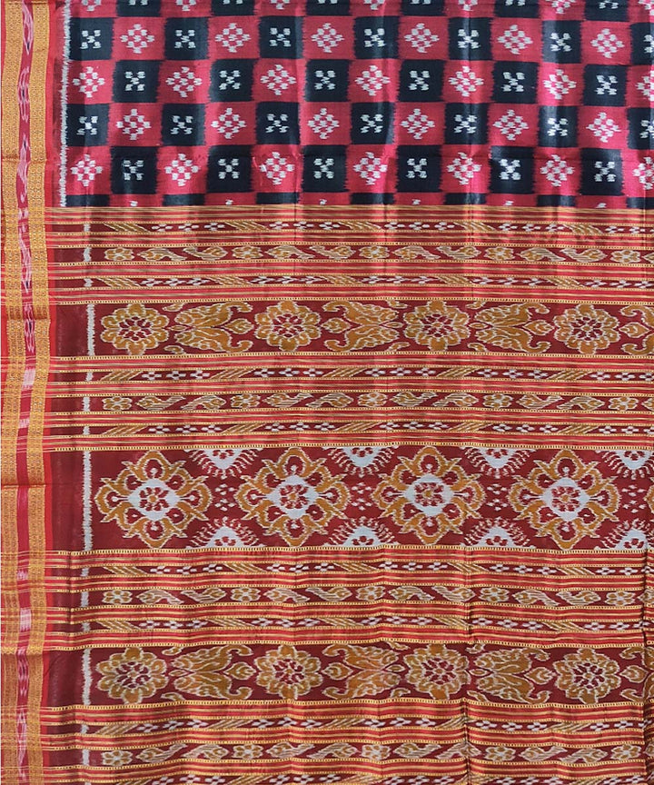 Black red handwoven cotton silk khandua saree