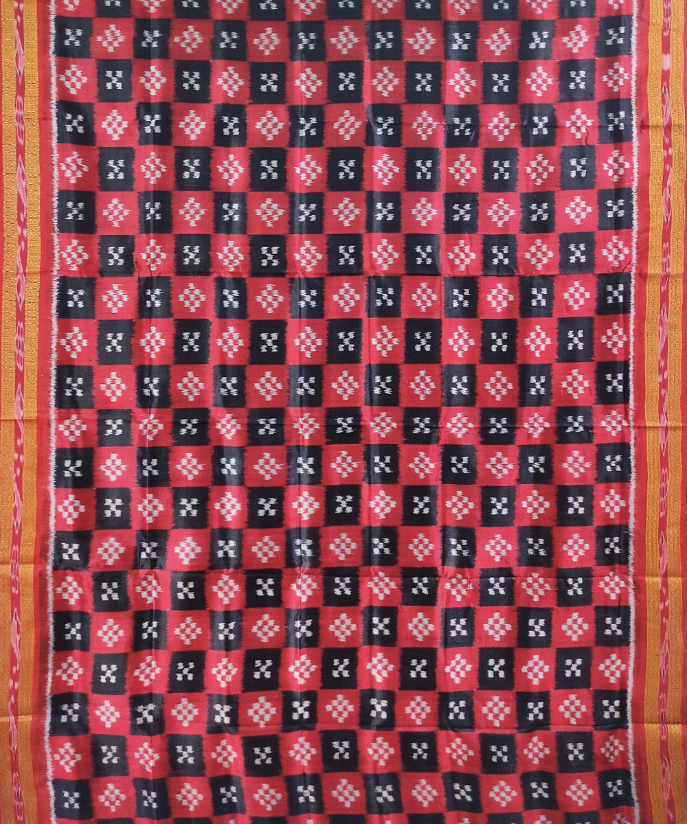 Black red handwoven cotton silk khandua saree