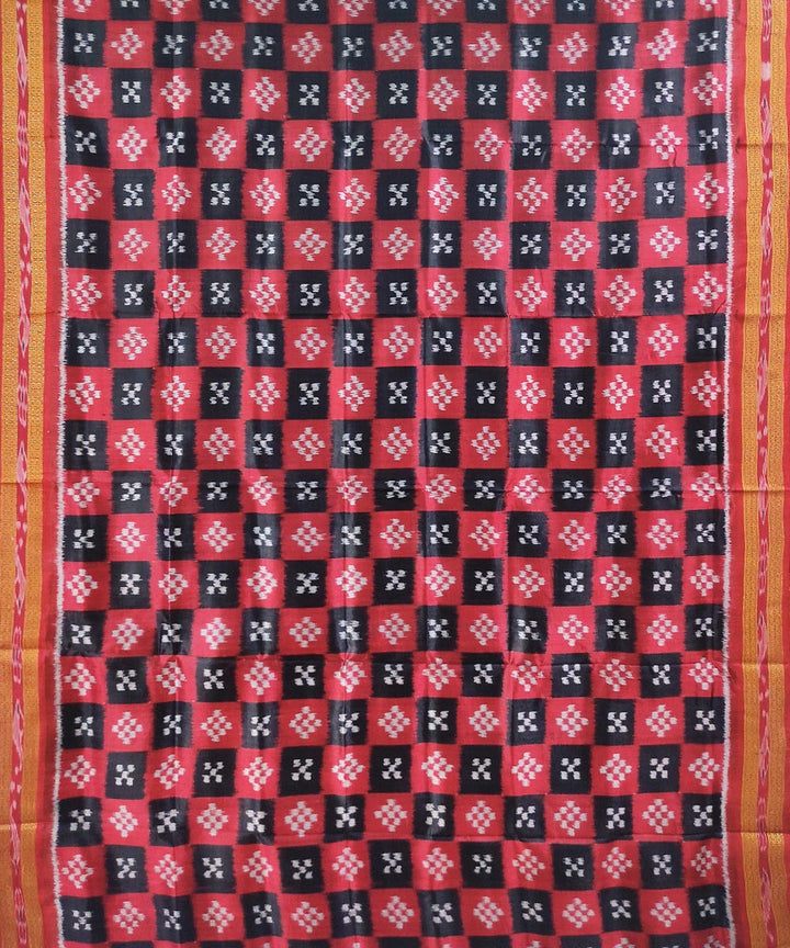 Black red handwoven cotton silk khandua saree