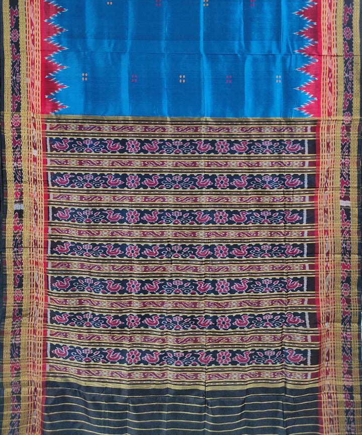 Blue black handwoven cotton silk khandua saree