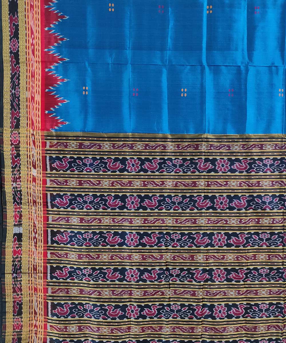 Blue black handwoven cotton silk khandua saree