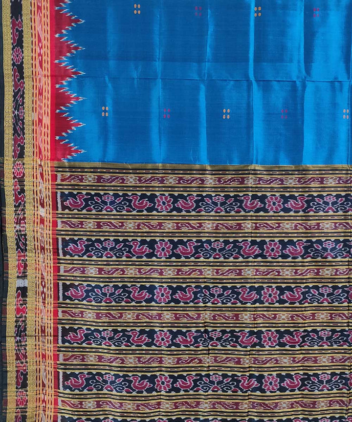 Blue black handwoven cotton silk khandua saree