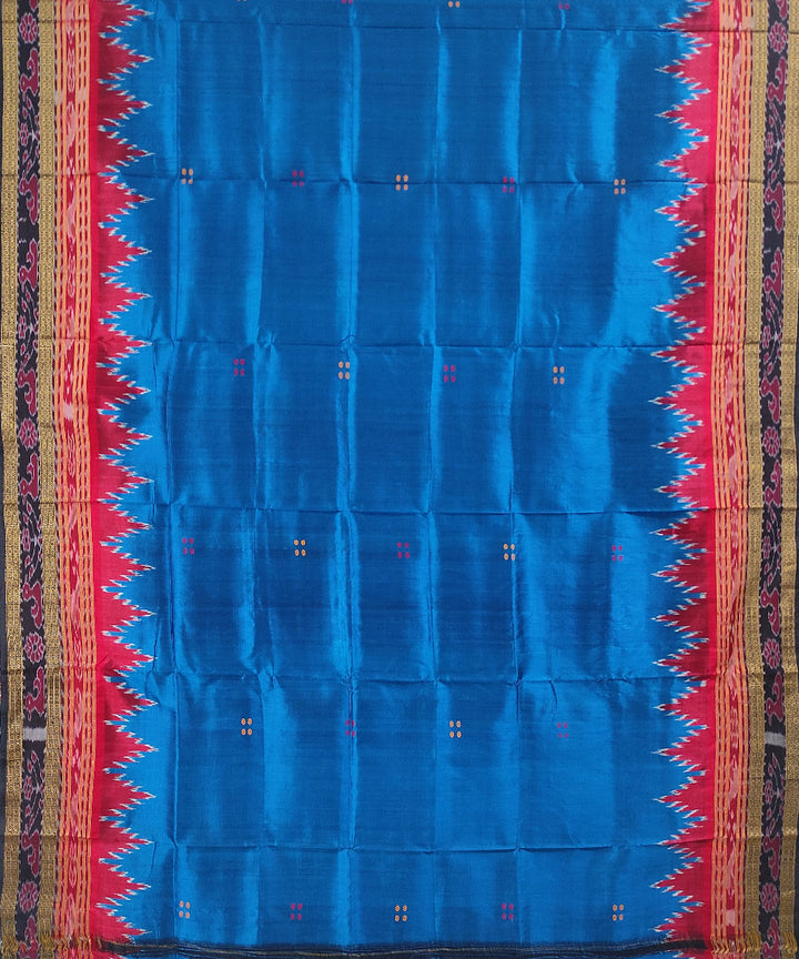 Blue black handwoven cotton silk khandua saree