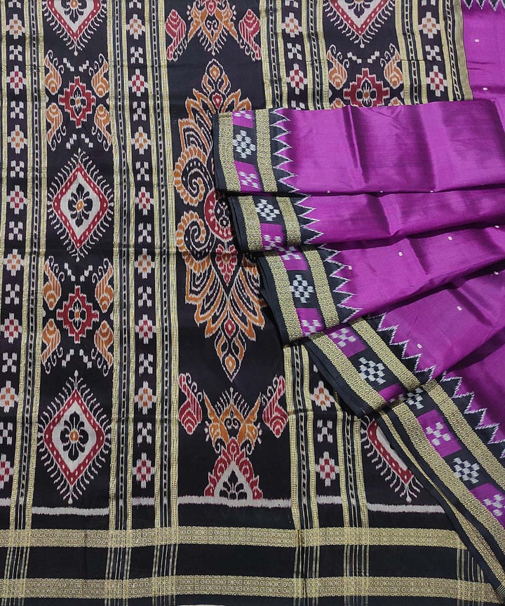 Purple black handwoven cotton silk khandua saree
