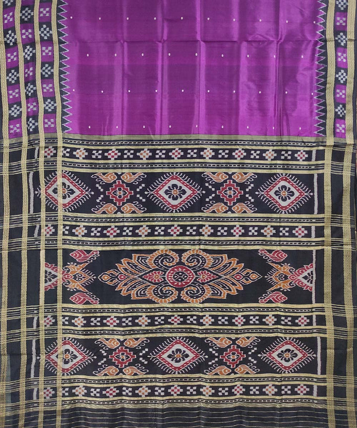 Purple black handwoven cotton silk khandua saree