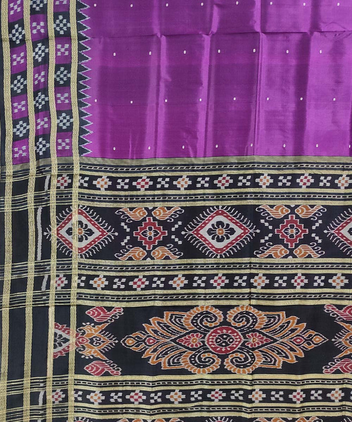 Purple black handwoven cotton silk khandua saree
