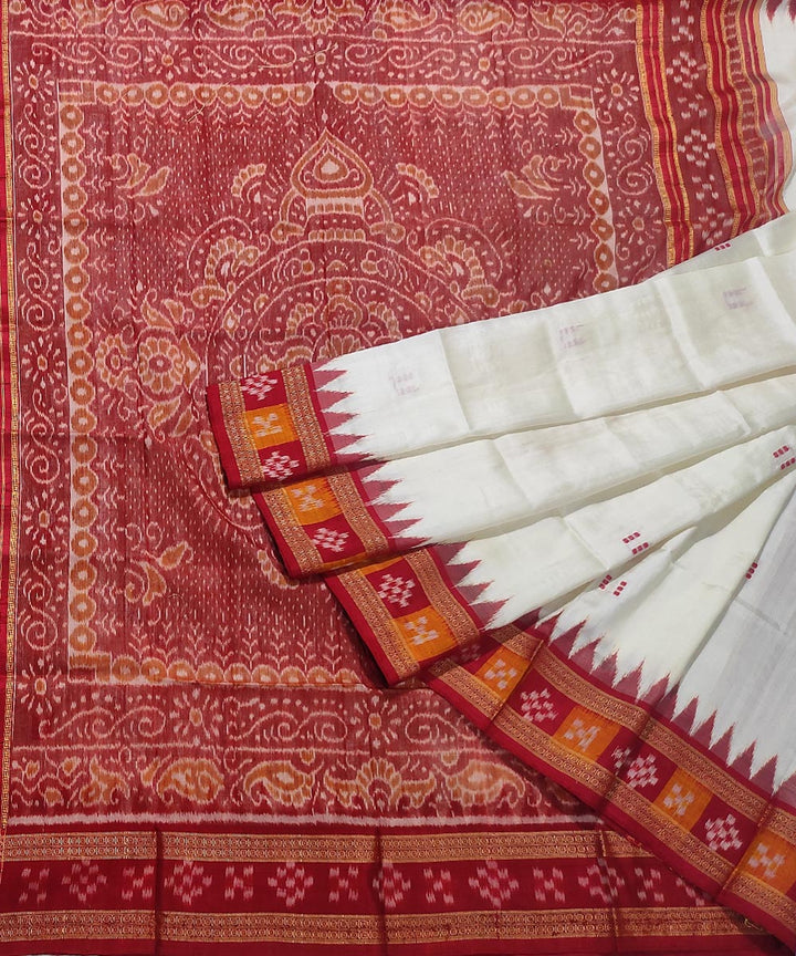 White red hand woven cotton silk khandua saree