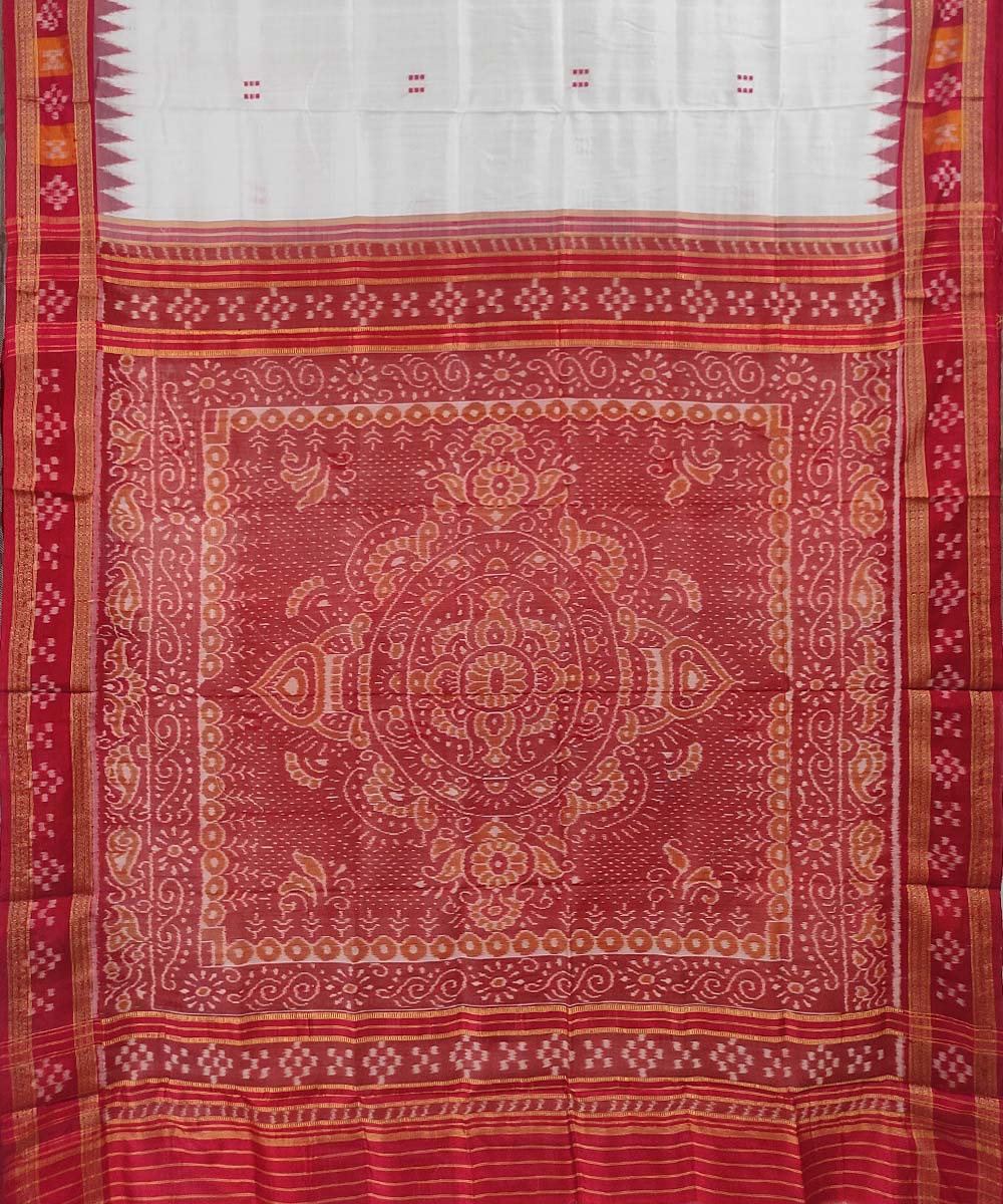 White red hand woven cotton silk khandua saree