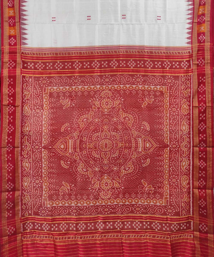 White red hand woven cotton silk khandua saree