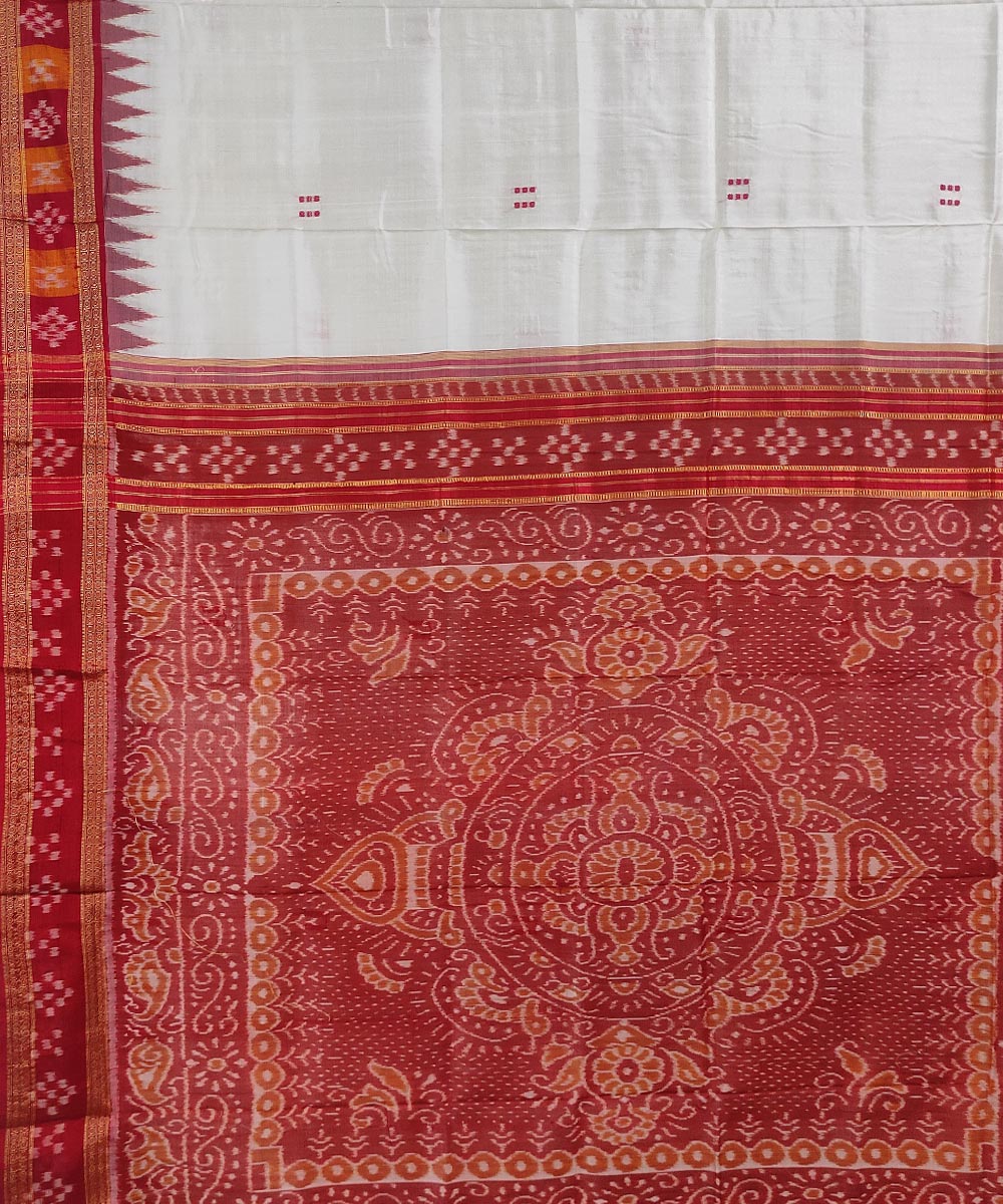 White red hand woven cotton silk khandua saree