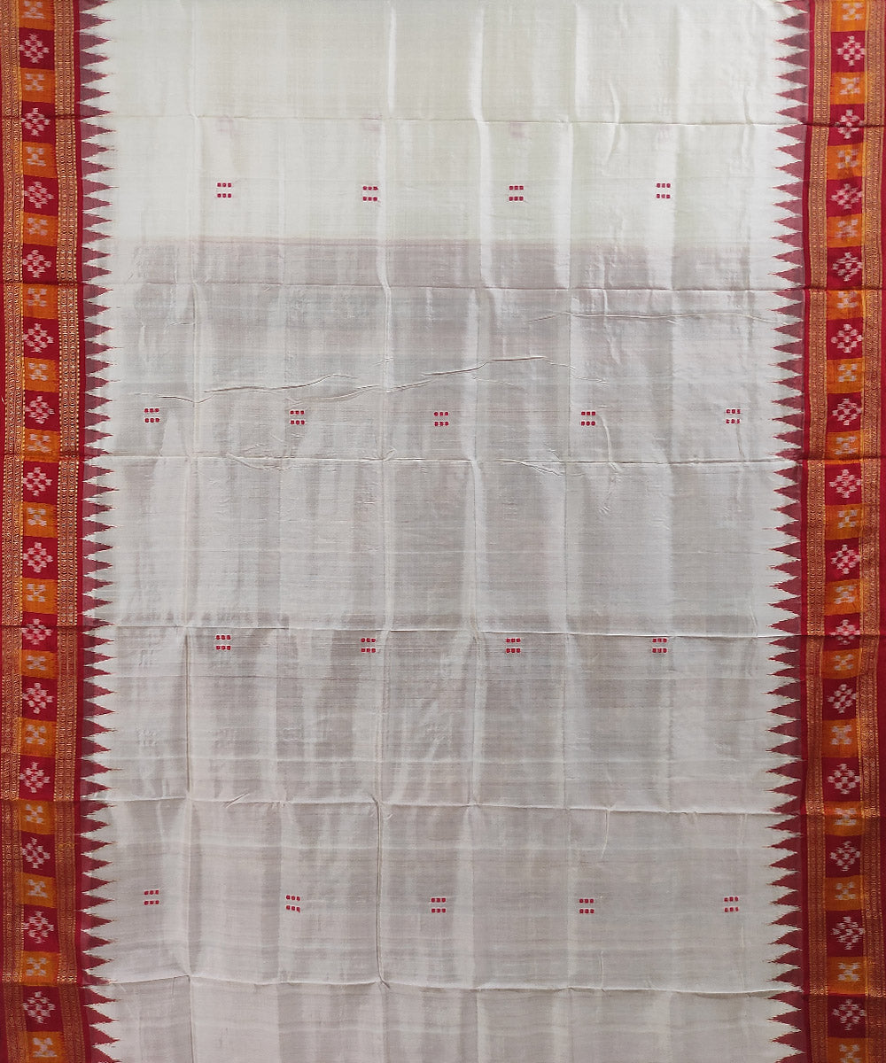 White red hand woven cotton silk khandua saree