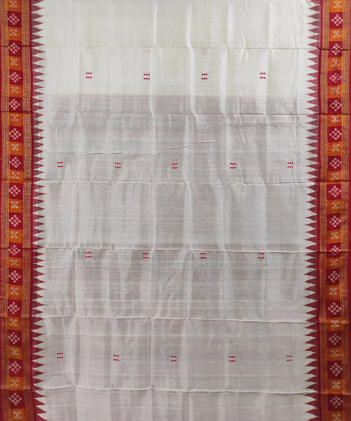 White red hand woven cotton silk khandua saree