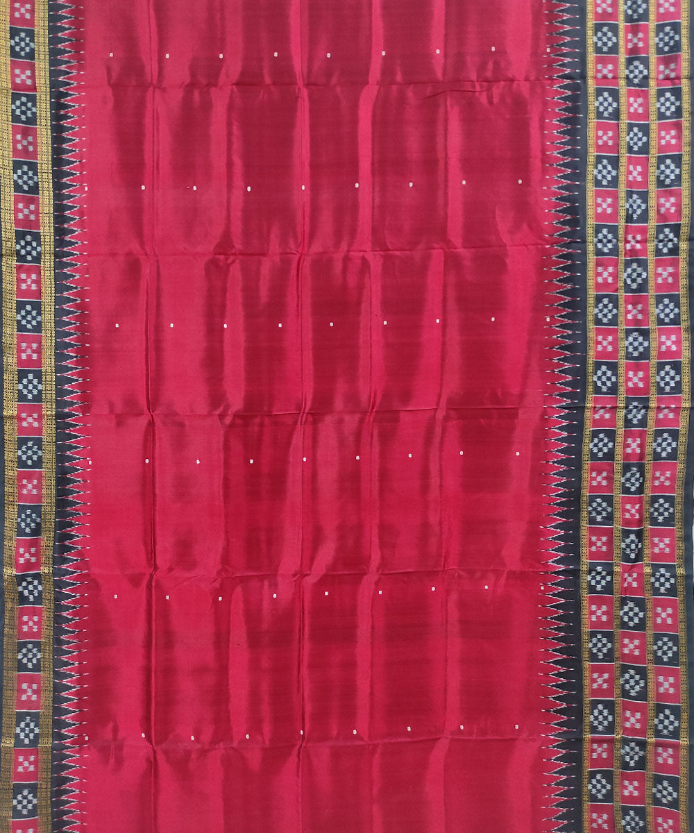 Red black hand loom cotton silk khandua saree