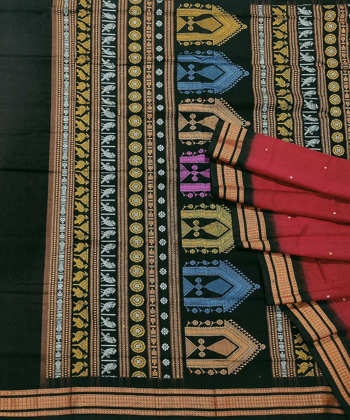 Maroon black handwoven cotton dongoria saree