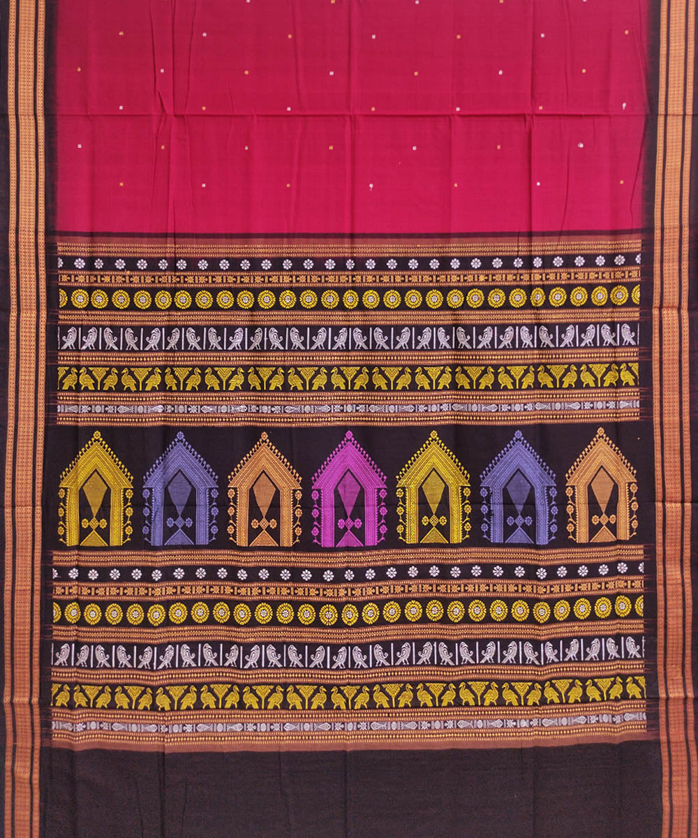 Maroon black handwoven cotton dongoria saree