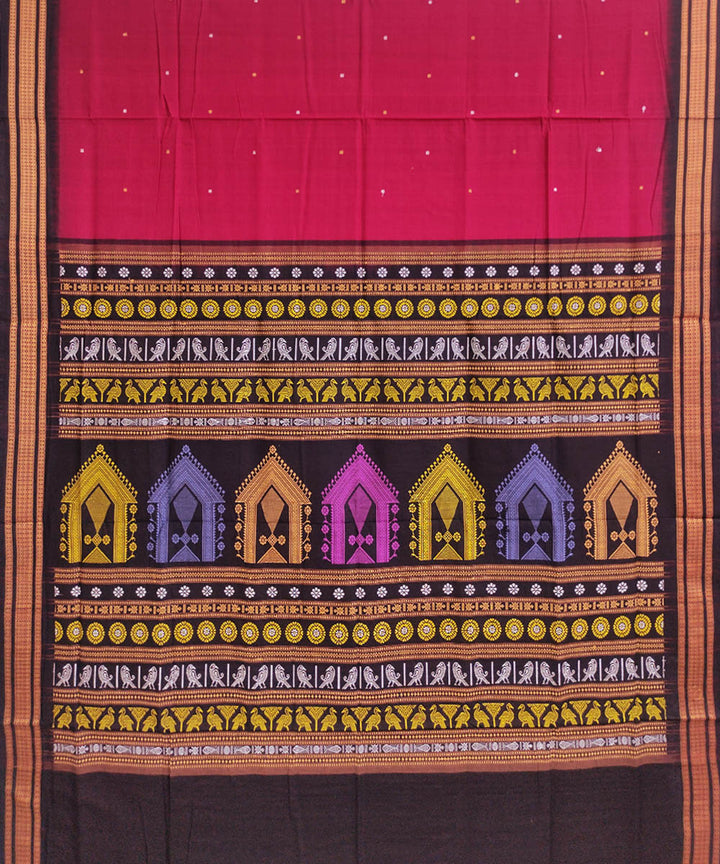 Maroon black handwoven cotton dongoria saree