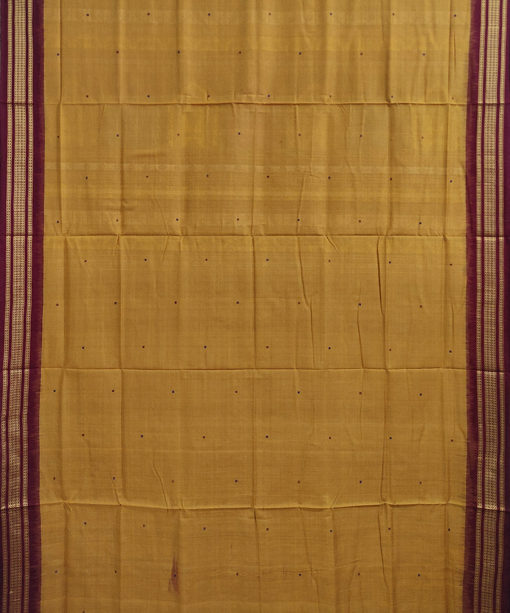 Mustard maroon handwoven cotton dongoria saree