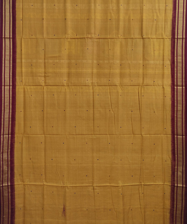 Mustard maroon handwoven cotton dongoria saree