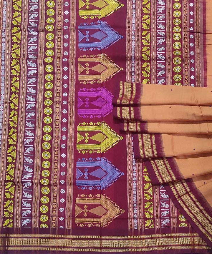 Cream maroon handwoven cotton dongoria saree