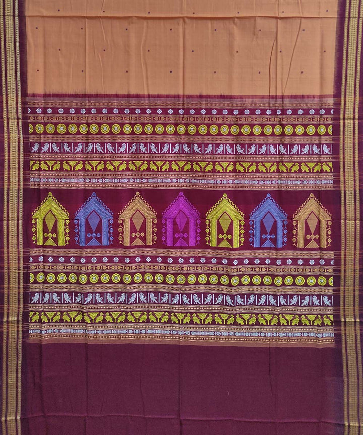 Cream maroon handwoven cotton dongoria saree