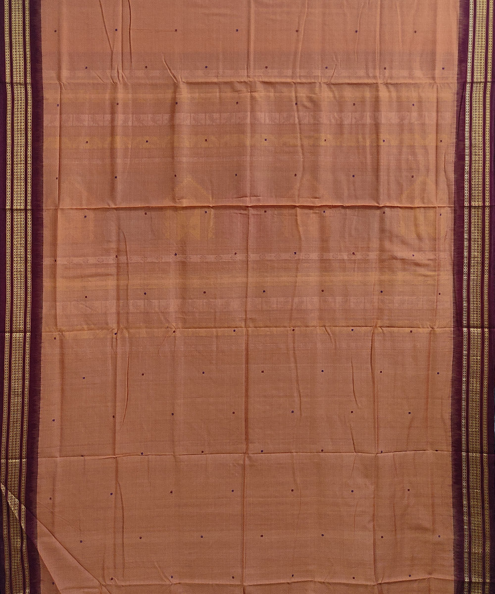 Cream maroon handwoven cotton dongoria saree