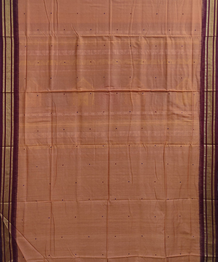 Cream maroon handwoven cotton dongoria saree
