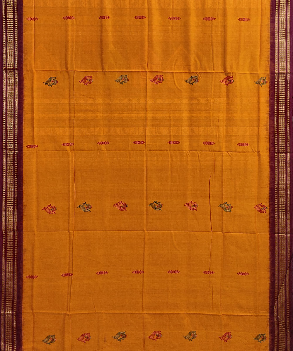Yellow maroon handwoven cotton dongoria saree