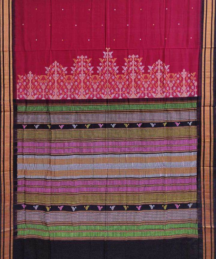 Maroon black hand woven cotton dongoria saree