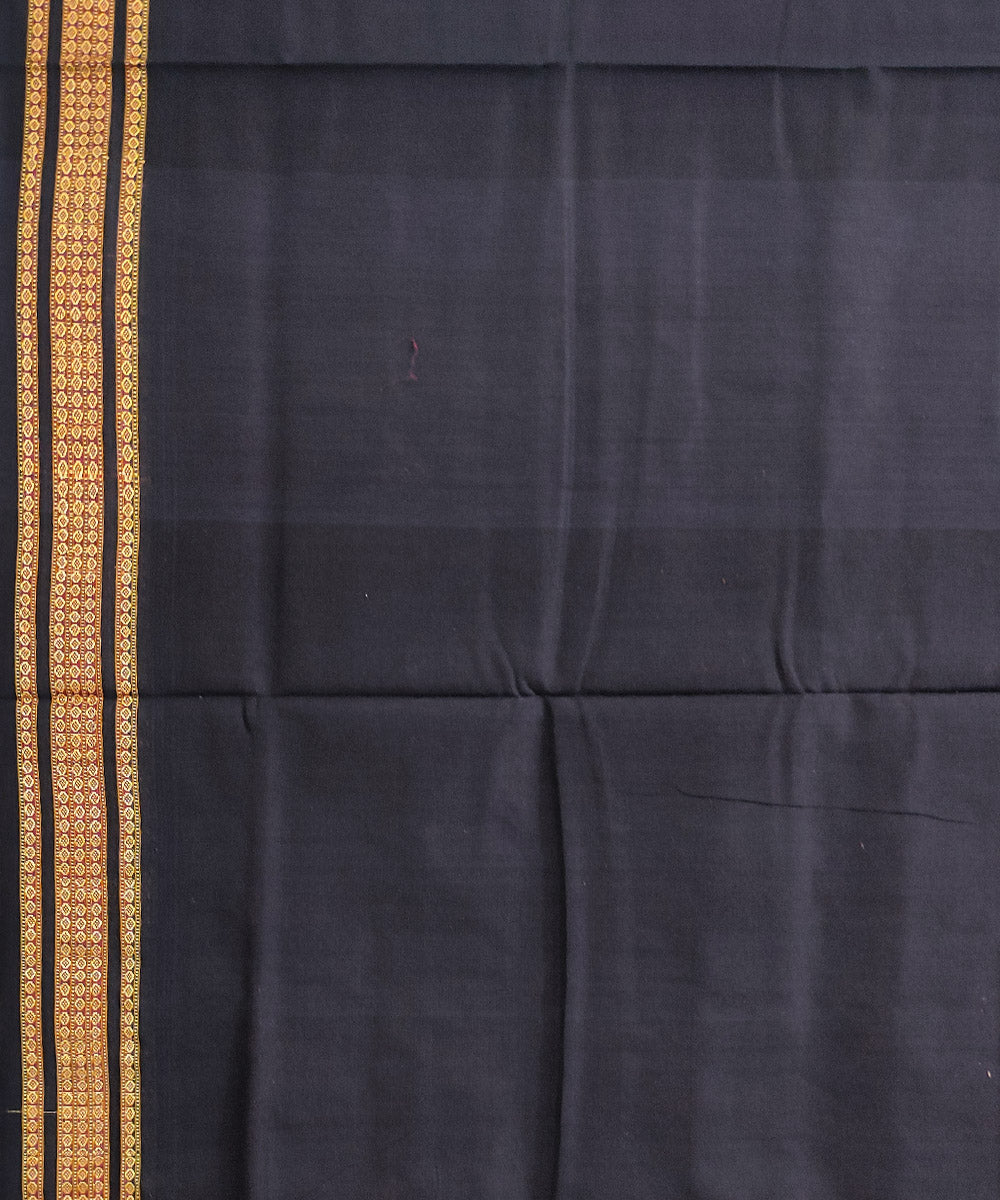 Maroon black hand woven cotton dongoria saree