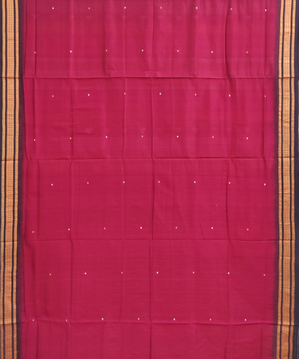 Maroon black hand woven cotton dongoria saree