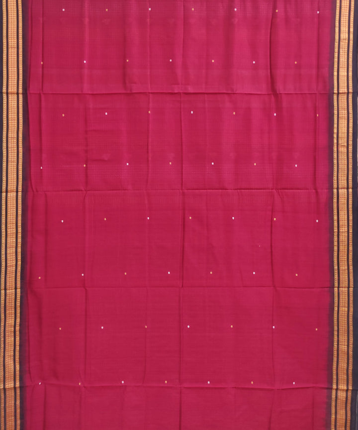 Maroon black hand woven cotton dongoria saree