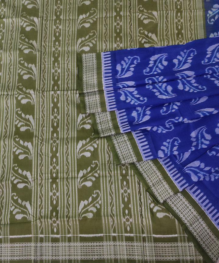 Navy blue olive green cotton handloom sambalpuri saree