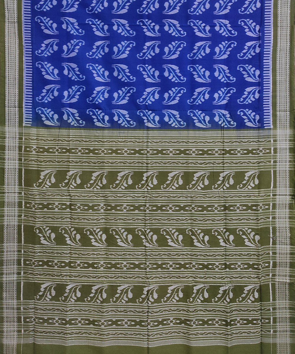Navy blue olive green cotton handloom sambalpuri saree