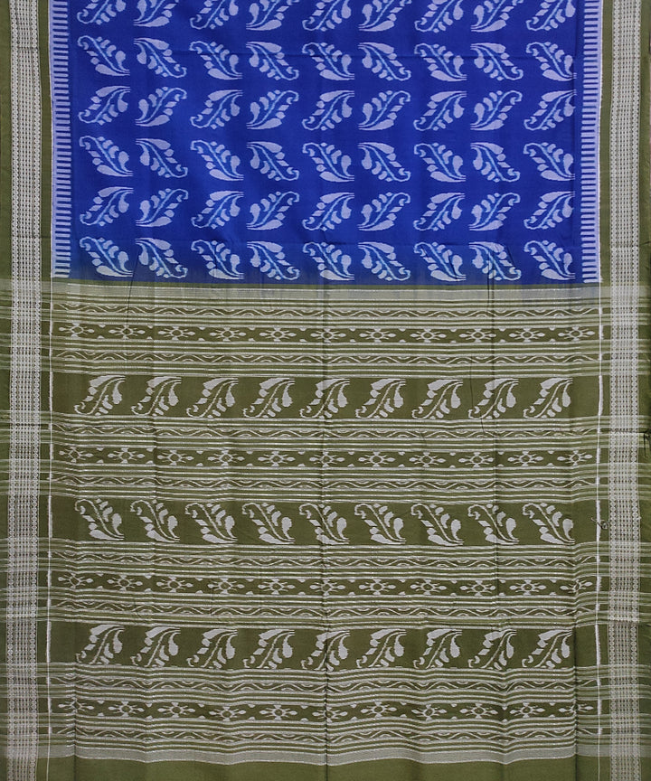 Navy blue olive green cotton handloom sambalpuri saree