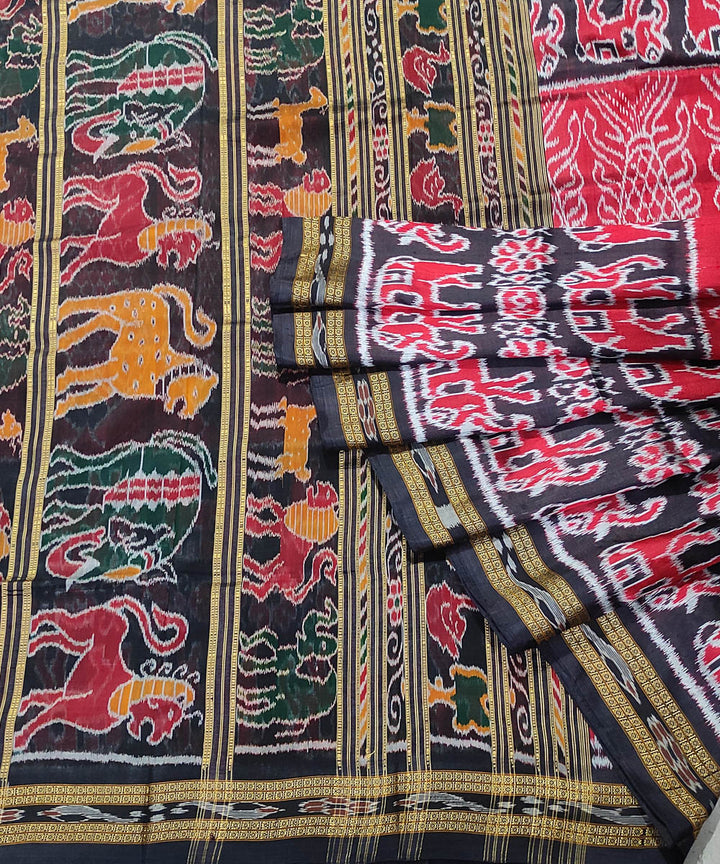 Red black handwoven silk khandua saree