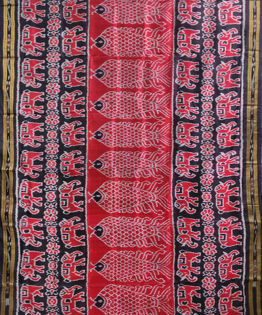 Red black handwoven silk khandua saree
