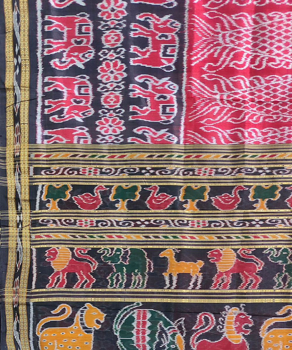 Red black handwoven silk khandua saree