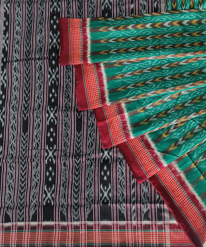 Light green dark maroon cotton handwoven sambalpuri saree