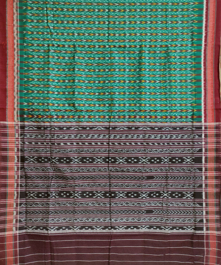 Light green dark maroon cotton handwoven sambalpuri saree