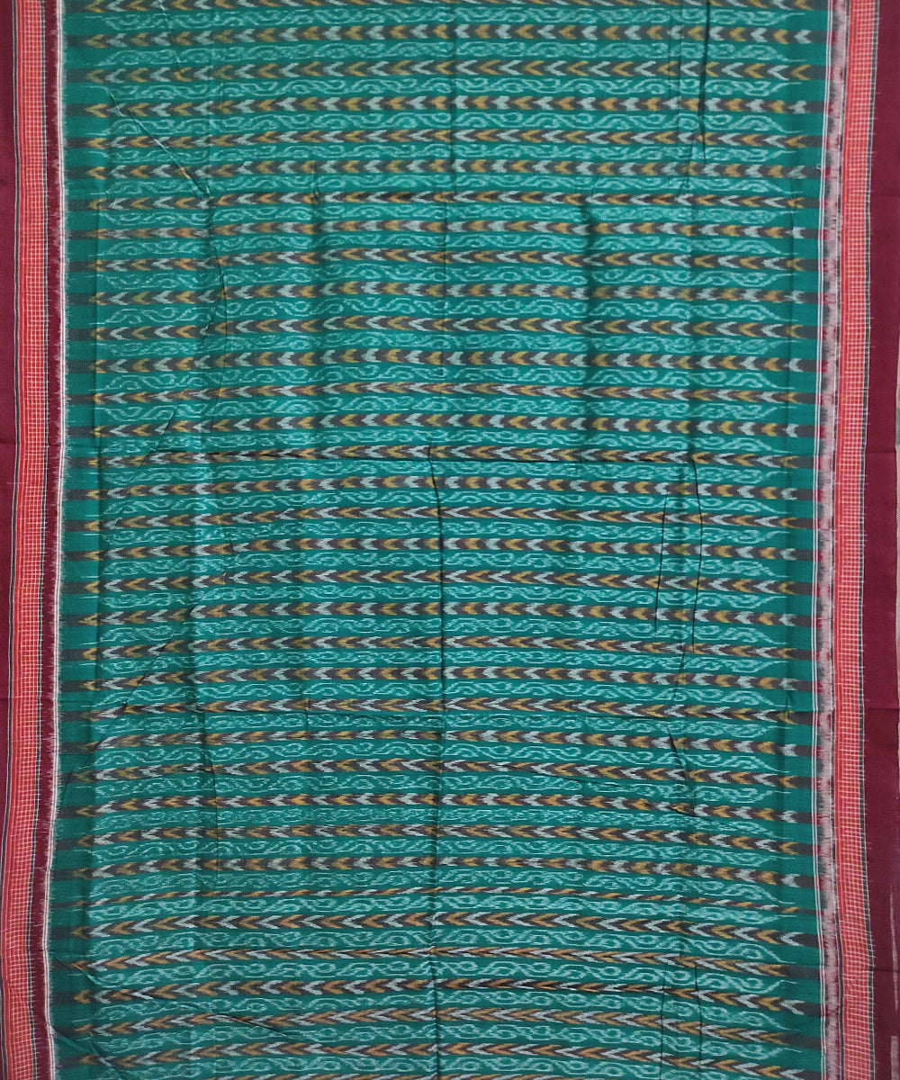 Light green dark maroon cotton handwoven sambalpuri saree