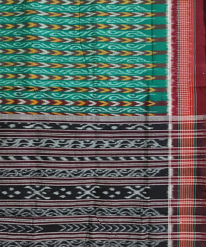 Light green dark maroon cotton handwoven sambalpuri saree