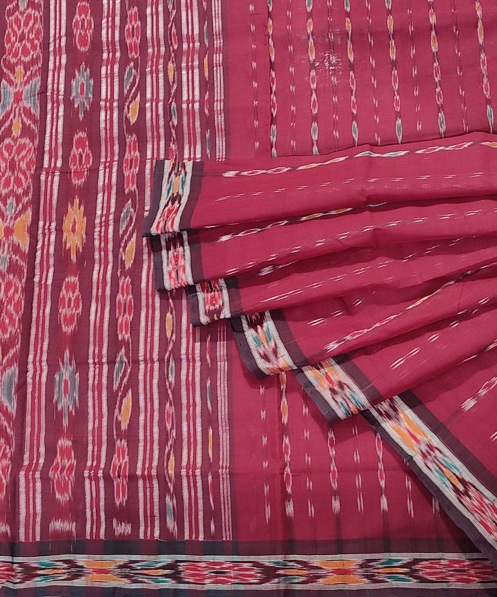 Maroon brown handwoven cotton odisha ikat berhampuri saree