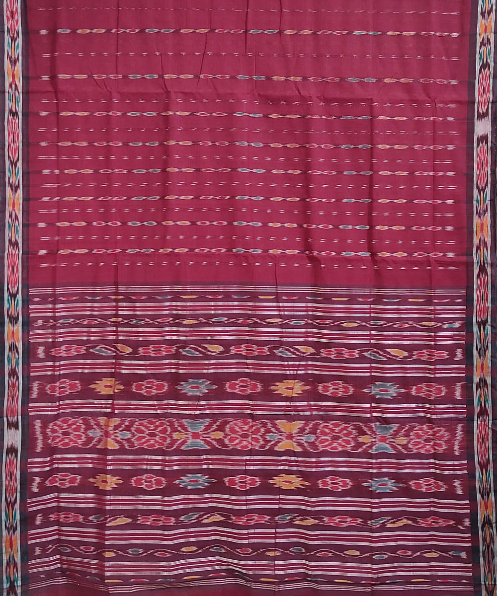 Maroon brown handwoven cotton odisha ikat berhampuri saree