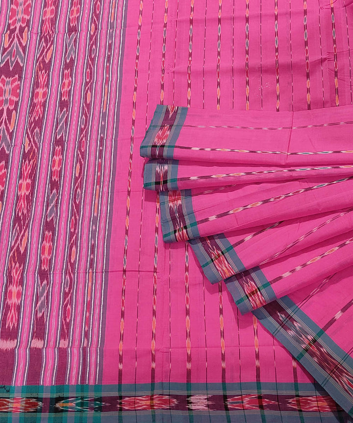 Pink blue handwoven cotton odisha ikat berhampuri saree