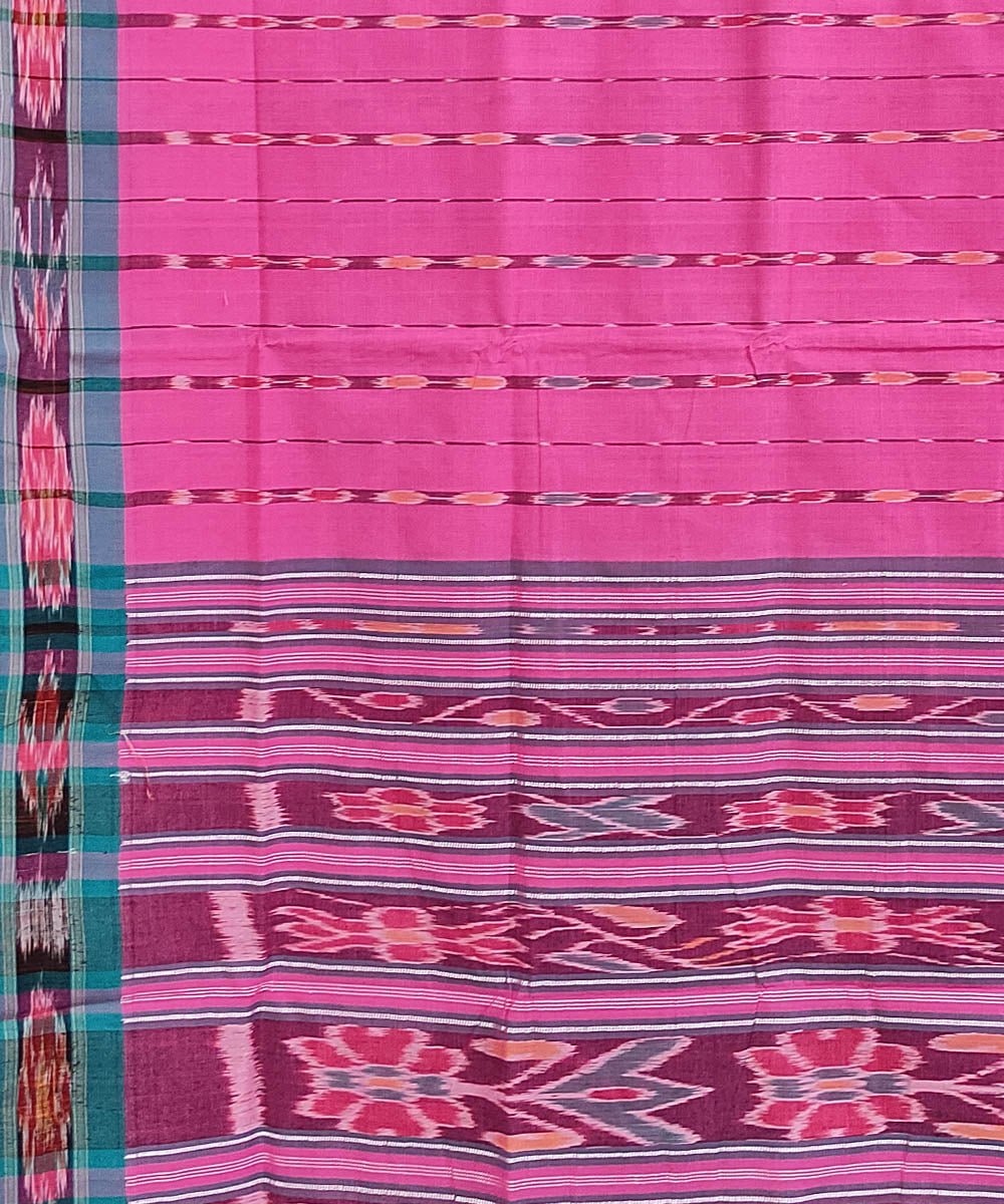 Pink blue handwoven cotton odisha ikat berhampuri saree