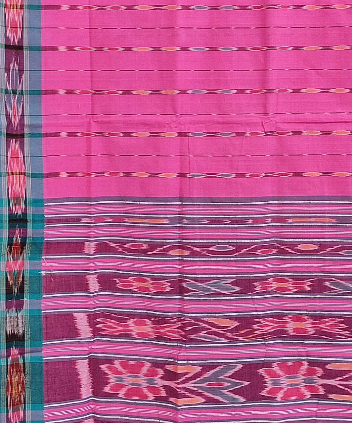 Pink blue handwoven cotton odisha ikat berhampuri saree