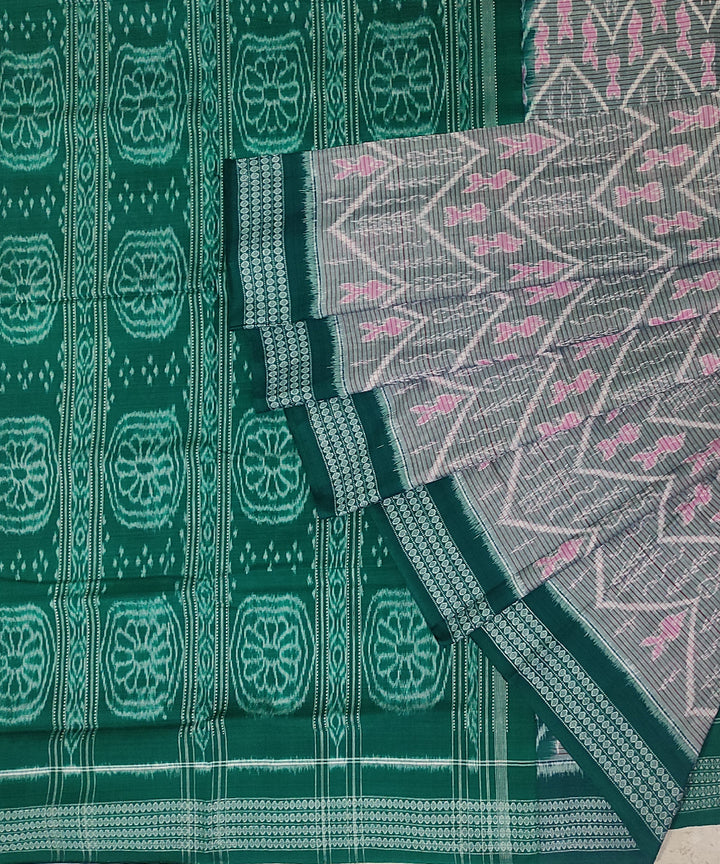 Grey green cotton handwoven sambalpuri saree