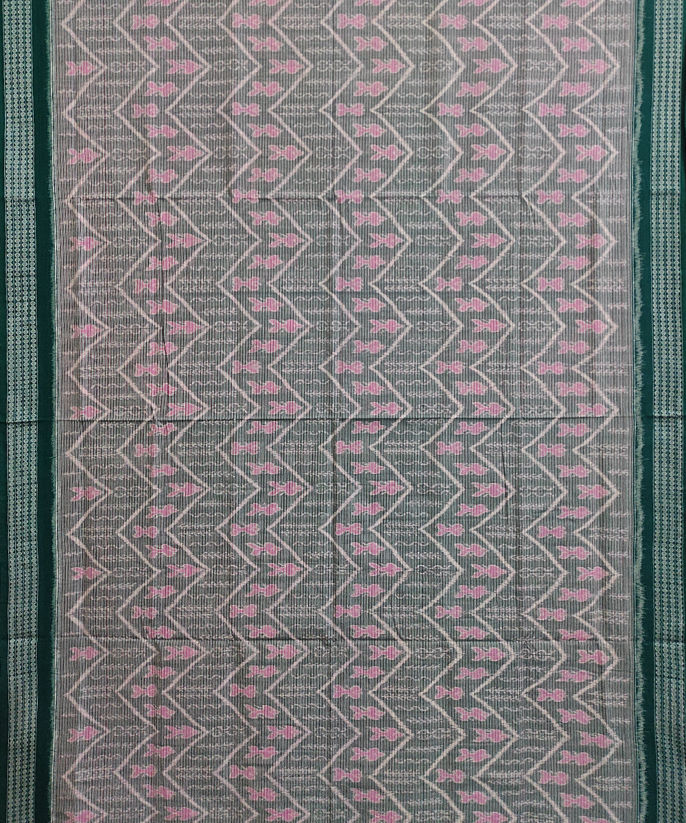 Grey green cotton handwoven sambalpuri saree