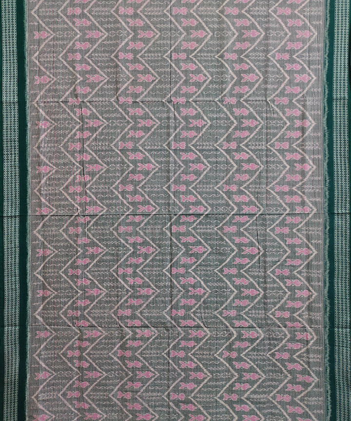 Grey green cotton handwoven sambalpuri saree