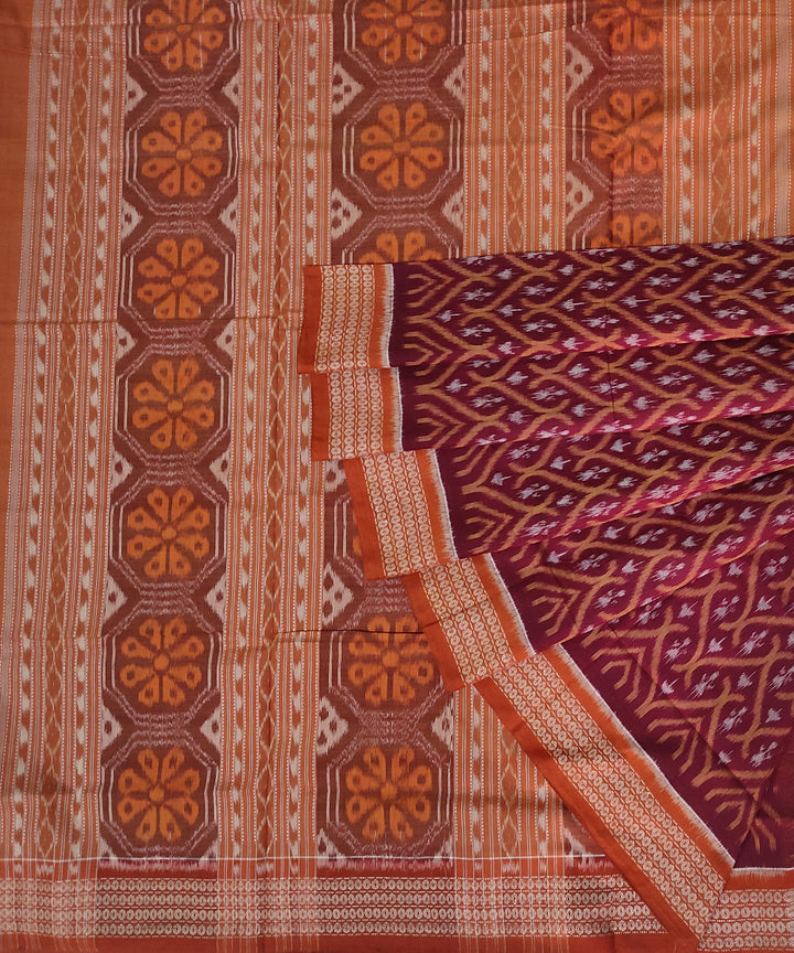 Maroon tawny brown cotton handwoven sambalpuri saree